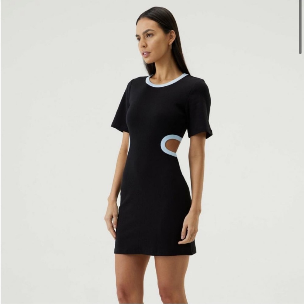 Third Form Ring Around Tee Mini Dress Black Blue Trim 4 Cutout Casual Chic - Picture 2 of 11